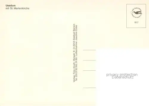 AK / Ansichtskarte Usedom Fliegeraufnahme st. Marienkirche Usedom