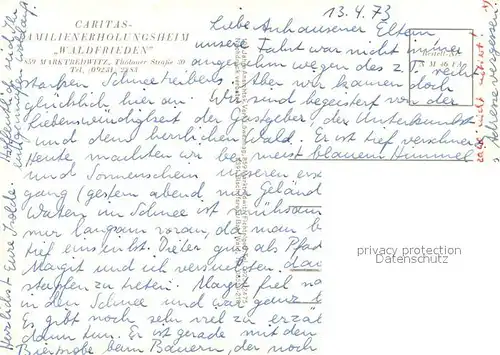 AK / Ansichtskarte Marktredwitz Caritas Familienerholungsheim Waldfrieden Aussenansicht Marktredwitz