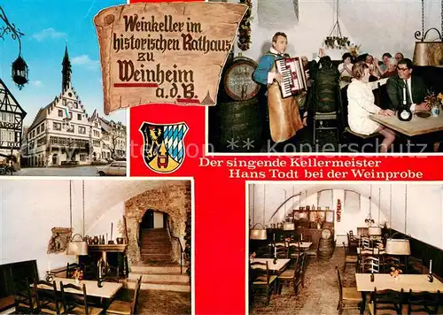 AK / Ansichtskarte Weinheim_Bergstrasse Der singende Kellermeister Hans Todt b. d. Weinprobe Weinkeller im hist. Rathaus Weinheim_Bergstrasse