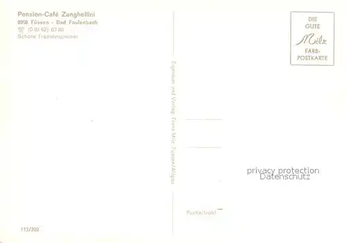 AK / Ansichtskarte Fuessen_Allgaeu Pension Cafe Zanghellini Fuessen Allgaeu