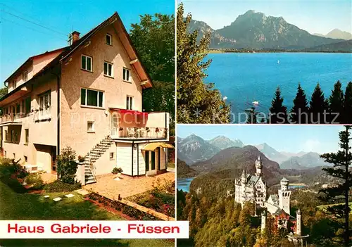 AK / Ansichtskarte Fuessen_Allgaeu Gaestehaus Pension Haus Gabriele Schloss Neuschwanstein Forggensee Alpen Fuessen Allgaeu
