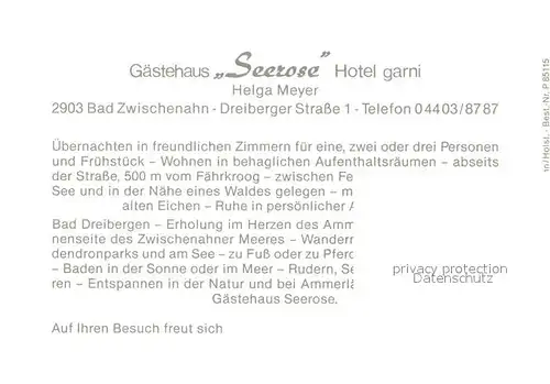 AK / Ansichtskarte Bad_Zwischenahn Gaestehaus Seerose Hotel garni Aussenansicht Informationen Bad_Zwischenahn