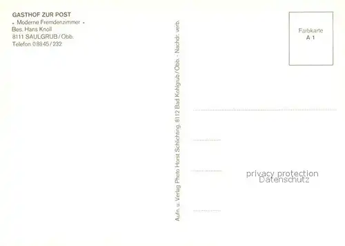 AK / Ansichtskarte Saulgrub Gasthaus zur Post Gastraum Fremdenzimmer Saulgrub