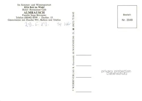 AK / Ansichtskarte Reit_Winkl Hotel Almrausch Restaurant Panorama Alpen Reit_Winkl