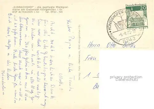 AK / Ansichtskarte Althausen_Grabfeld Sambachshof Waldgaststaette Terrasse Teich Althausen Grabfeld