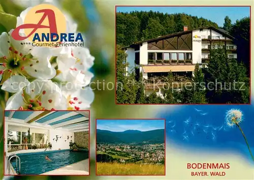 AK / Ansichtskarte Bodenmais Andrea Gourmet Ferienhotel Hallenbad Landschaftspanorama Blume Bodenmais