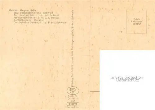 AK / Ansichtskarte Pottenstein_Oberfranken Gasthof Wagner Braeu Fraenkische Schweiz Pottenstein_Oberfranken