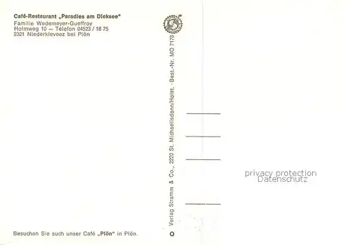 AK / Ansichtskarte Niederkleveez Cafe Restaurant Paradies am Dieksee Terrasse Seeblick Niederkleveez