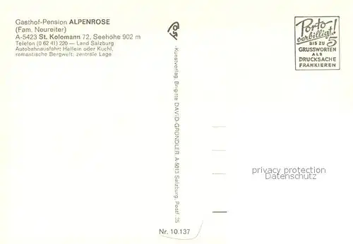 AK / Ansichtskarte St_Koloman Berggasthof Alpenrose Terrasse Gastraum St_Koloman