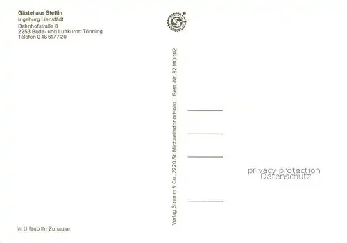 AK / Ansichtskarte Toenning_Nordseebad Gaestehaus Stettin Toenning_Nordseebad