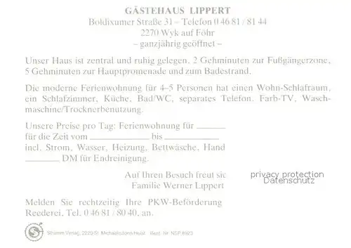 AK / Ansichtskarte Wyk_Foehr Gaestehaus Lippert Informationen Foehr
