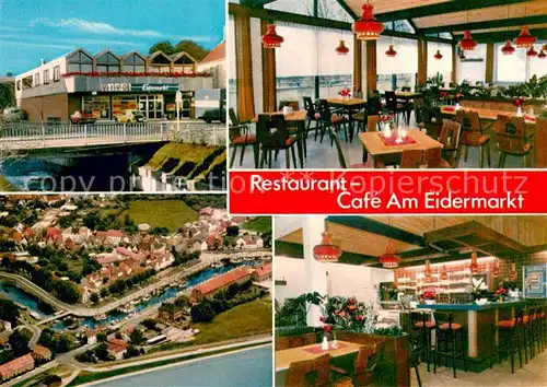 AK / Ansichtskarte Toenning_Nordseebad Fliegeraufnahme Restaurant Cafe Am Eidermarkt Toenning_Nordseebad