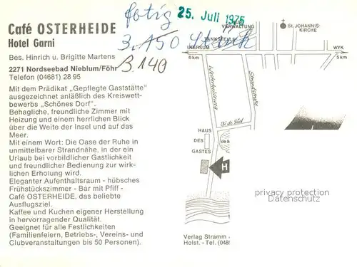 AK / Ansichtskarte Nieblum Cafe Osterheide Hotel Garni Standortbeschreibung Nieblum