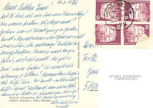 AK / Ansichtskarte Coburg Fliegeraufnahme Veste Coburg  Coburg