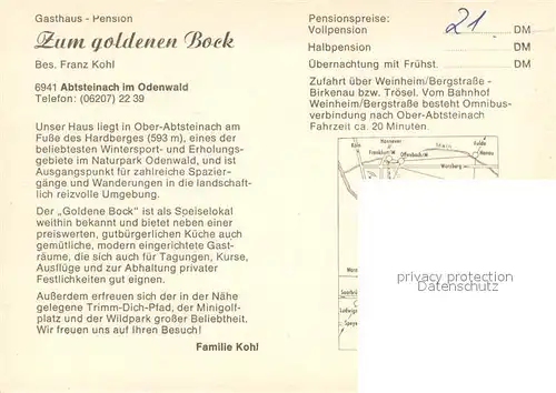 AK / Ansichtskarte Abtsteinach Gasthof Pension Zum goldenen Bock Informationen Abtsteinach