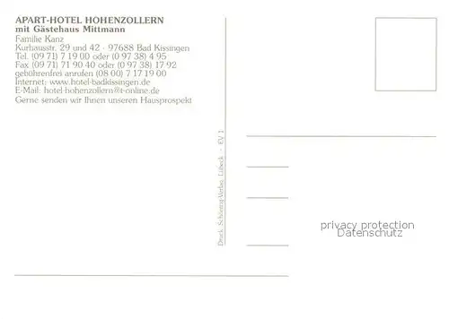 AK / Ansichtskarte Bad_Kissingen Apart Hotel Hohenzollern Gaestehaus Mittmann Kurgarten Bad_Kissingen