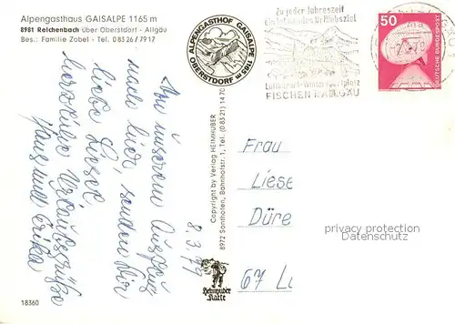 AK / Ansichtskarte Reichenbach_Oberstdorf Alpengasthaus Gaisalp Schnee Winter Entschenkopf Nebelhorn Reichenbach_Oberstdorf