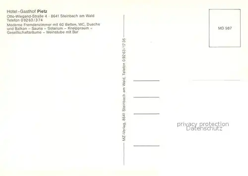 AK / Ansichtskarte Steinbach_Kronach Hotel Gasthof Pietz Steinbach Kronach