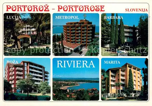 AK / Ansichtskarte Portoroz_Portorose_Piran_Istrien_Slovenia Hotels Lucija Metropol Barbara Marita Roza 