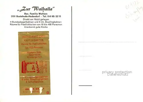 AK / Ansichtskarte Hedendorf Restaurant Cafe Zur Walhalla Festsaal Hedendorf