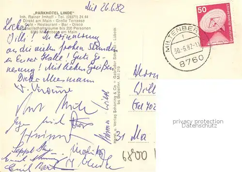 AK / Ansichtskarte Miltenberg_Main Parkhotel Linde Restaurant Bar Miltenberg Main