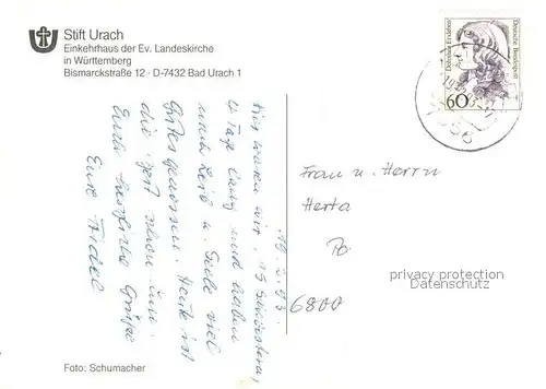 AK / Ansichtskarte Bad_Urach Stift Urach Einkehrhaus der ev. Landeskirche in Wuerttemberg Bad_Urach