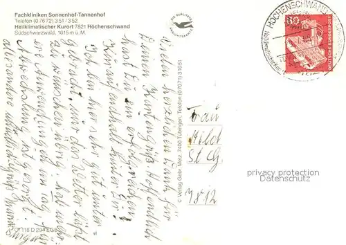 AK / Ansichtskarte Hoechenschwand Fachkliniken Sonnenhof Tannenhof Kegelbahnen Hallenbad Sporthalle Kurort im Schwarzwald Hoechenschwand