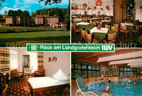 AK / Ansichtskarte Bad_Salzhausen Haus am Landgrafenteich Erholungsheim Hallenbad Bad_Salzhausen