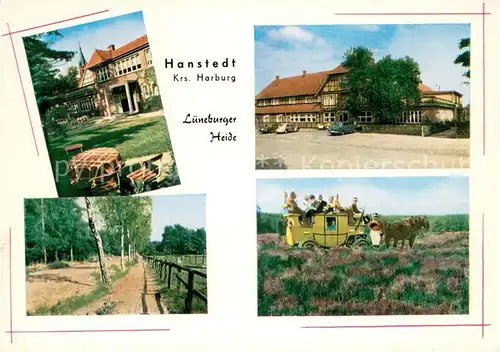 AK / Ansichtskarte Hanstedt_Nordheide Gasthaus Pension Zum Dorfkrug Landschaft Lueneburger Heide Postkutsche Hanstedt_Nordheide