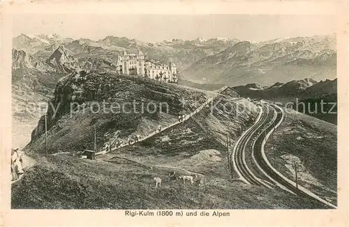 AK / Ansichtskarte Rigi_Kulm Hotel Rigi Kulm mit den Alpen Rigi_Kulm