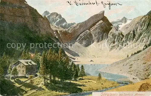 AK / Ansichtskarte Seealpsee_Saentis_IR mit Saentis und Altmann 