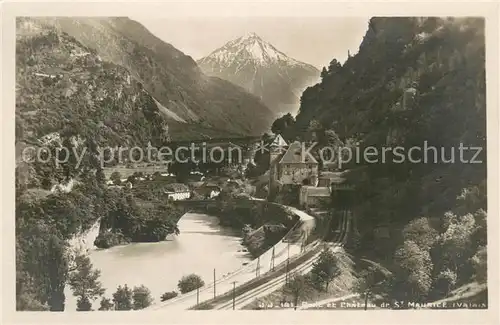 AK / Ansichtskarte Saint_Maurice_VS Panorama et Chateau de St Maurice Saint_Maurice_VS