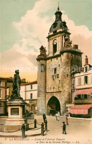 AK / Ansichtskarte La_Rochelle_76 Statue de lAmiral Duperre et Tour de la Grande Horloge 