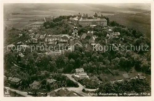 AK / Ansichtskarte Augustusburg Fliegeraufnahme Schloss Augustusburg Schlossgastwirtschaft Augustusburg