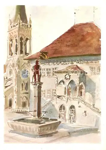 AK / Ansichtskarte Bern_BE Rathaus Brunnen Kirche Kuenstlerkarte Bern_BE