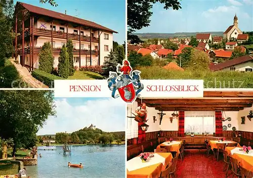 AK / Ansichtskarte Groenenbach_Bad Pension Schoenblick Gaststube Seepartie Panorama Groenenbach_Bad