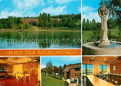 AK / Ansichtskarte Stadtlauringen Haus der Begegnung Brunnen Statue Gastraum Seepartie Stadtlauringen