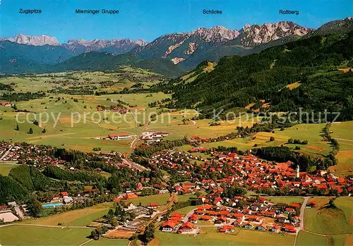 AK / Ansichtskarte Nesselwang Fliegeraufnahme mit Zugspitze Mieminger Gruppe Schlicke Rossberg Nesselwang