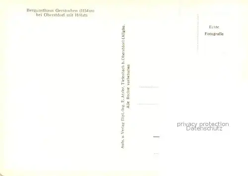AK / Ansichtskarte Oberstdorf Berggasthaus Gerstruben mit Hoefats Oberstdorf