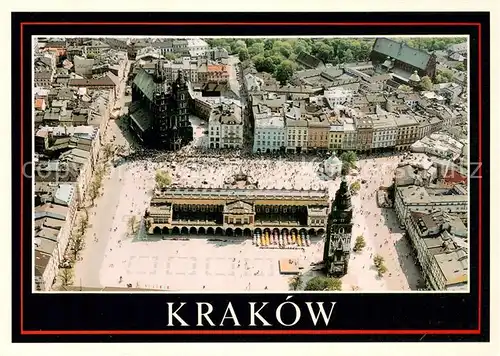 AK / Ansichtskarte Krakow_Krakau Aerial view of Main Market Square Cloth Hall Town Hall Tower St. Marys Church Krakow Krakau