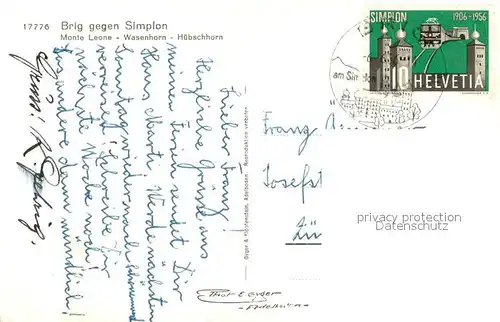 AK / Ansichtskarte Brig_Brigue_VS mit Simplon Monte Leone Wasenhorn und Huebschhorn 