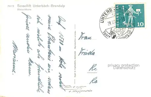 AK / Ansichtskarte Unterbaech_VS Sessellift Unterbaech Brandalp mit Bietschhorn 