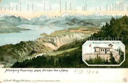 AK / Ansichtskarte Zuerichsee_ZH Panoramakarte Wirtschaft zum Albishorn Zuerichsee ZH