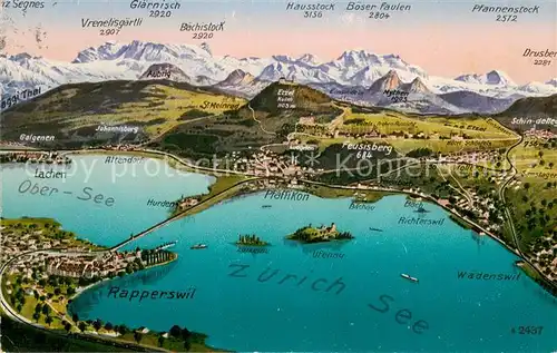 AK / Ansichtskarte Zuerichsee_ZH Panoramakarte mit Obersee und Rapperswil Feldpost Zuerichsee ZH