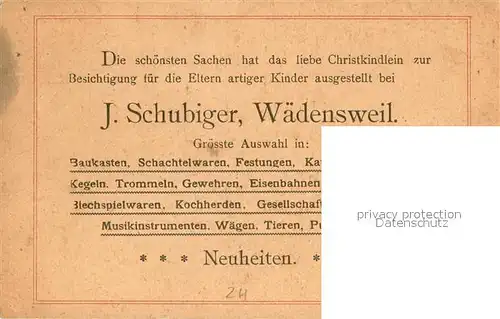 AK / Ansichtskarte Waedenswil_Waedensweil_ZH Weihnachtsmotiv der Fa Schubiger 