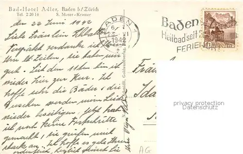 AK / Ansichtskarte Baden__AG Baden Hotel Adler 