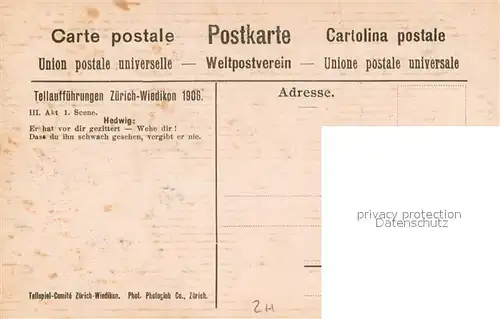 AK / Ansichtskarte Wiedikon Tellauffuehrungen 1906 Zuerich Wiedikon Wiedikon