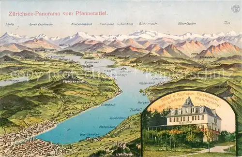 AK / Ansichtskarte Egg_ZH Zuerichsee Panorama vom Pfannenstiel Hotel und Kurhaus Hohwacht Egg_ZH