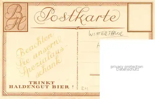 AK / Ansichtskarte Winterthur__ZH Haldengut Brauerei Pferdegespann Kuenstlerkarte 