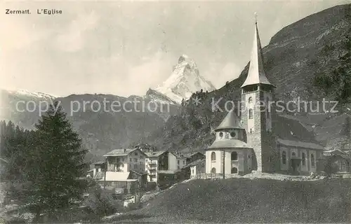 AK / Ansichtskarte Zermatt_VS Kirche mit Matterhorn Zermatt_VS
